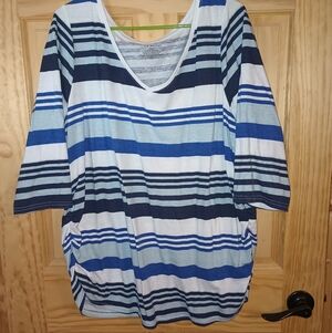 Lane Bryant Blue and White Striped Short Sleeve Top